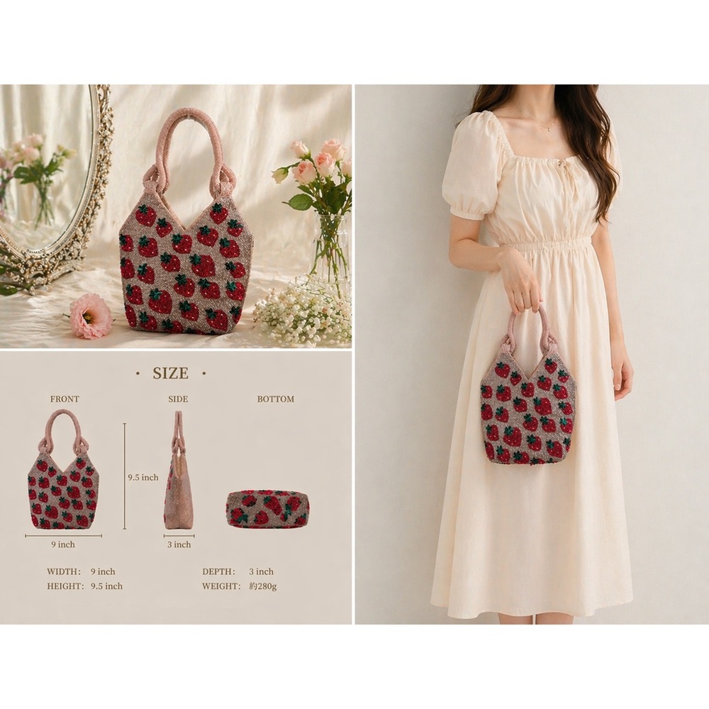 Strawberry Beaded Mini Tote – Handmade in India NWT Cute Summer Bag